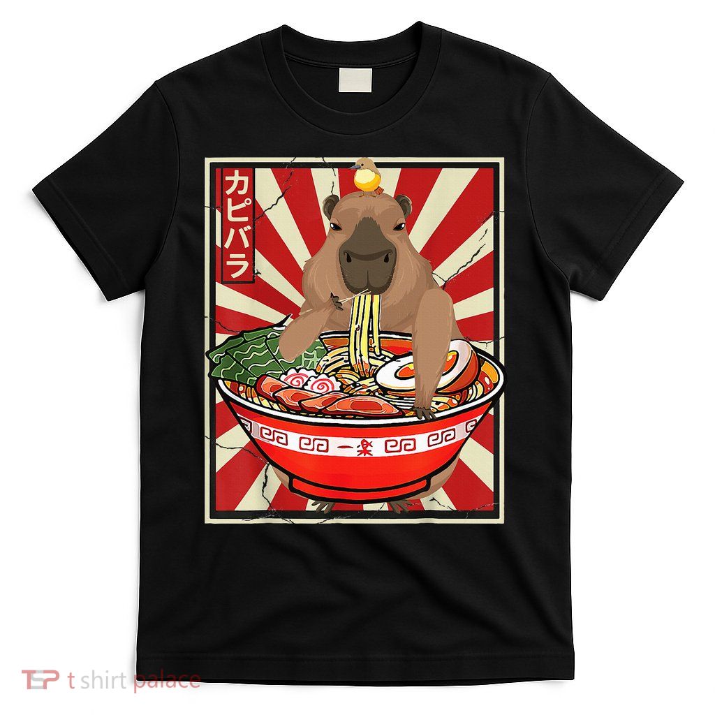 Kawaii bird Capybara Eating Ra Noodles Anime Japanese T-Shirt