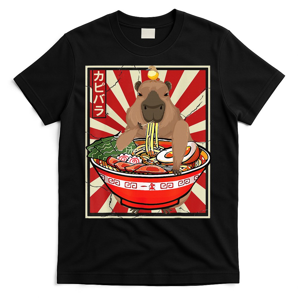 Kawaii bird Capybara Eating Ra Noodles Anime Japanese T-Shirt