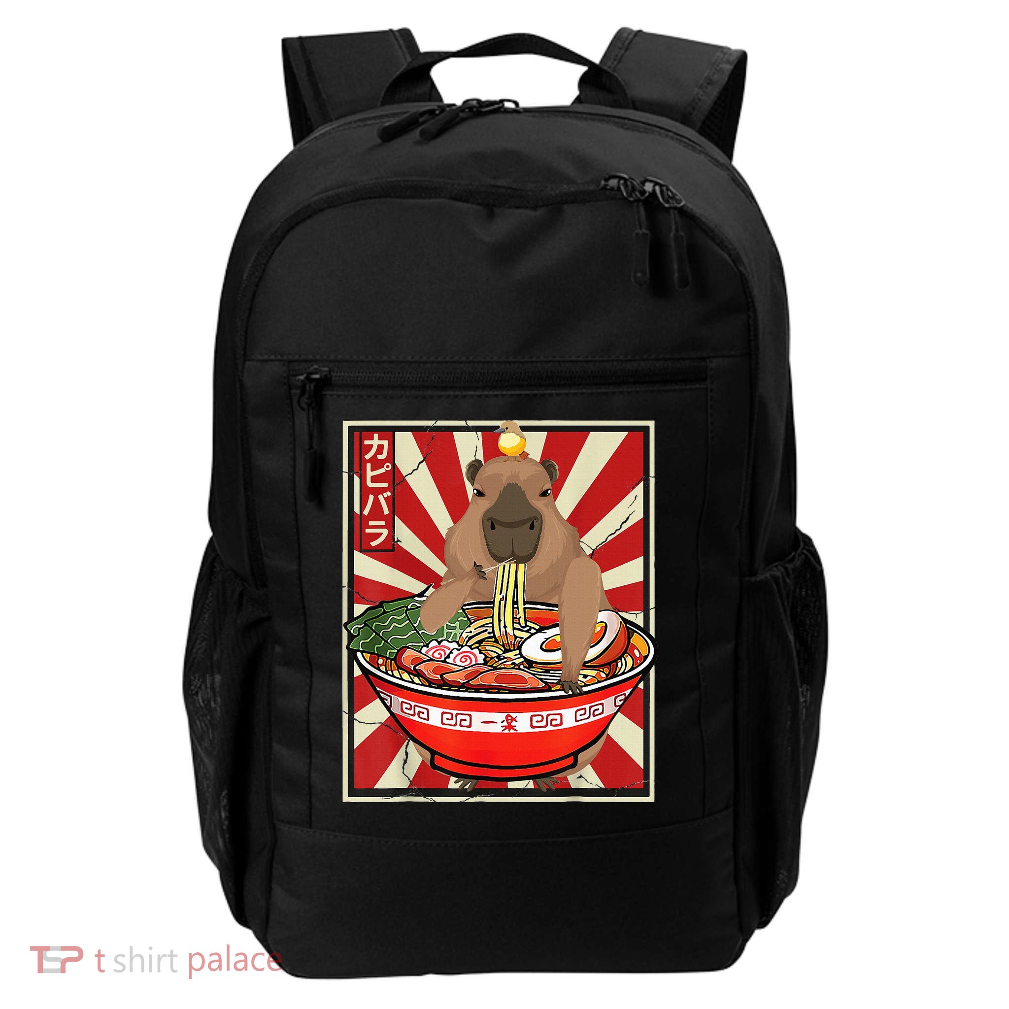 Kawaii bird Capybara Eating Ra Noodles Anime Japanese Backpack