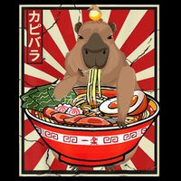Kawaii bird Capybara Eating Ra Noodles Anime Japanese 7-Panel Snapback Hat
