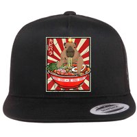 Kawaii bird Capybara Eating Ra Noodles Anime Japanese Flat Bill Trucker Hat