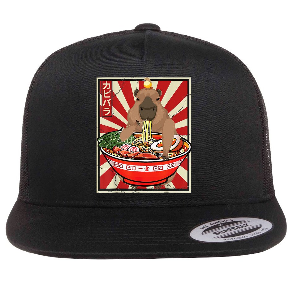 Kawaii bird Capybara Eating Ra Noodles Anime Japanese Flat Bill Trucker Hat