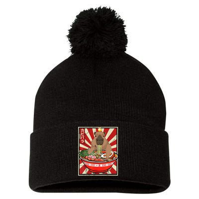 Kawaii bird Capybara Eating Ra Noodles Anime Japanese Pom Pom 12in Knit Beanie