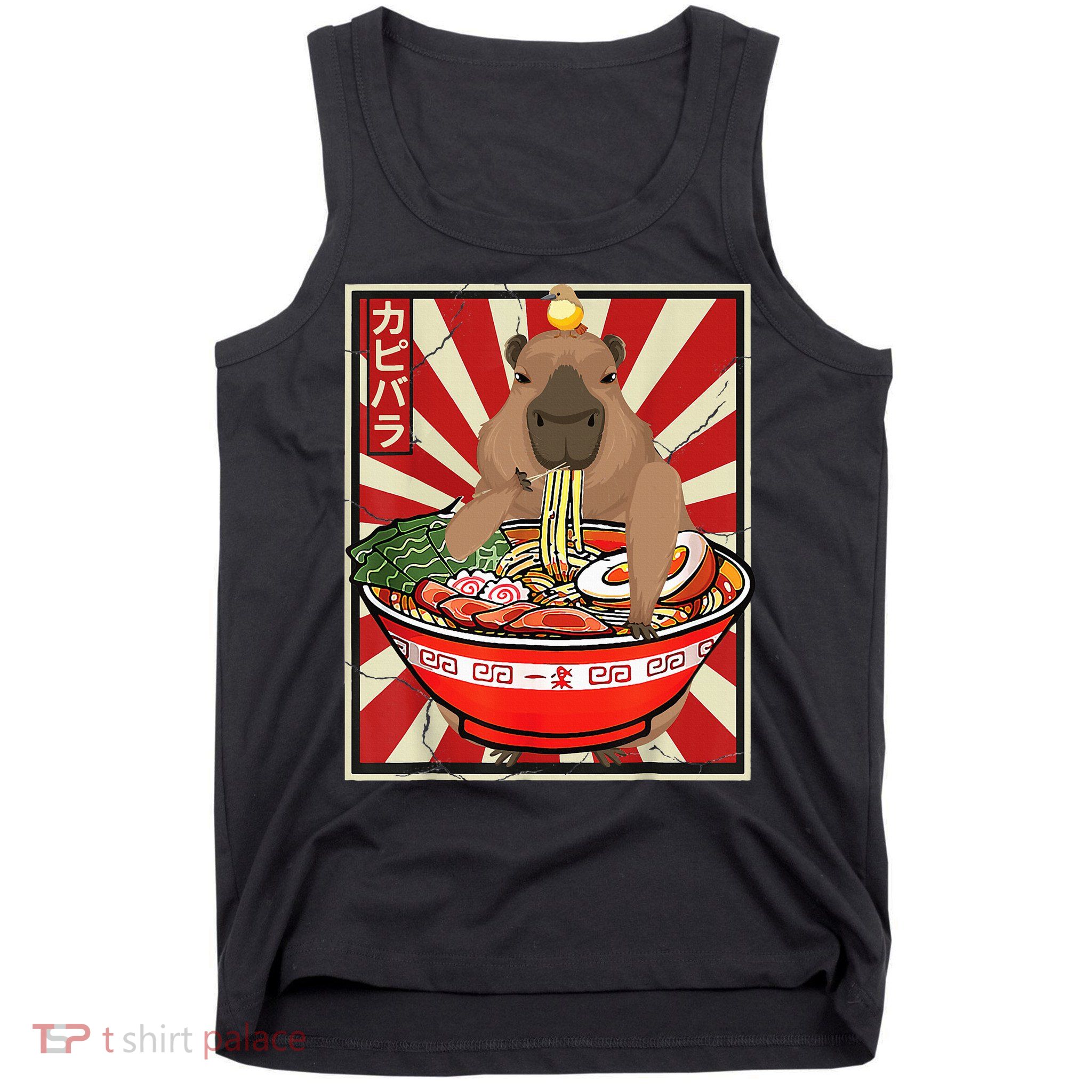 Kawaii bird Capybara Eating Ra Noodles Anime Japanese Tank Top