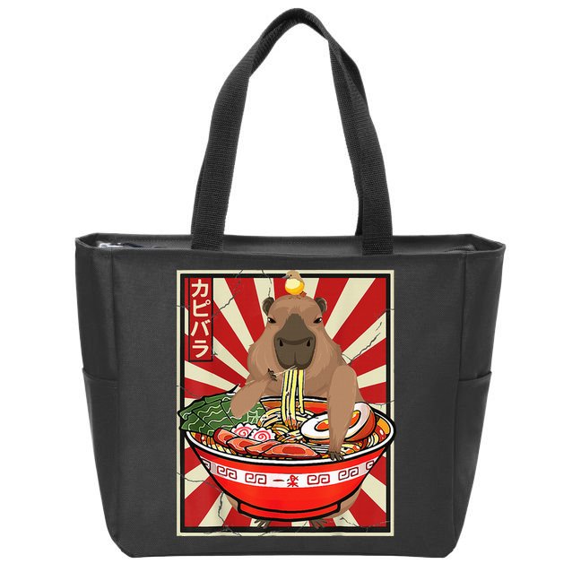 Kawaii bird Capybara Eating Ra Noodles Anime Japanese Zip Tote Bag