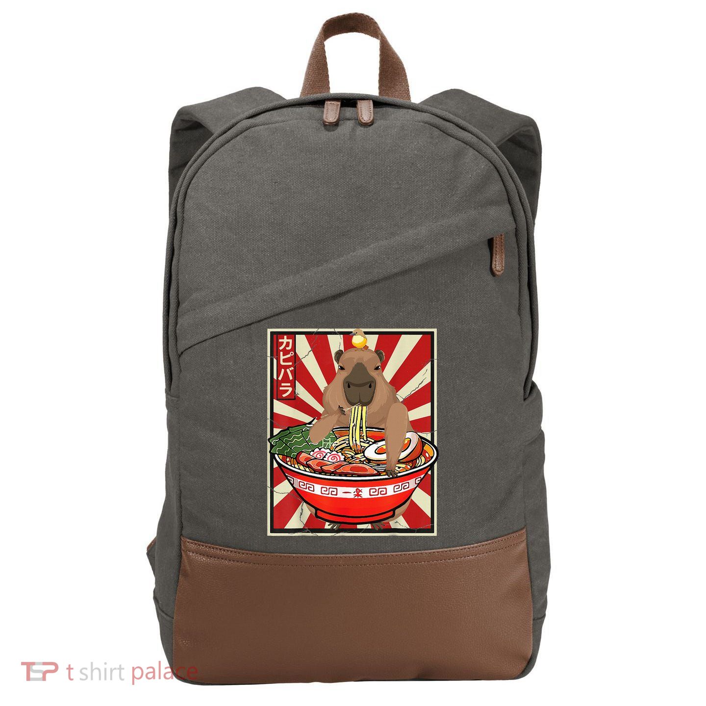 Kawaii bird Capybara Eating Ra Noodles Anime Japanese Cotton Canvas Backpack