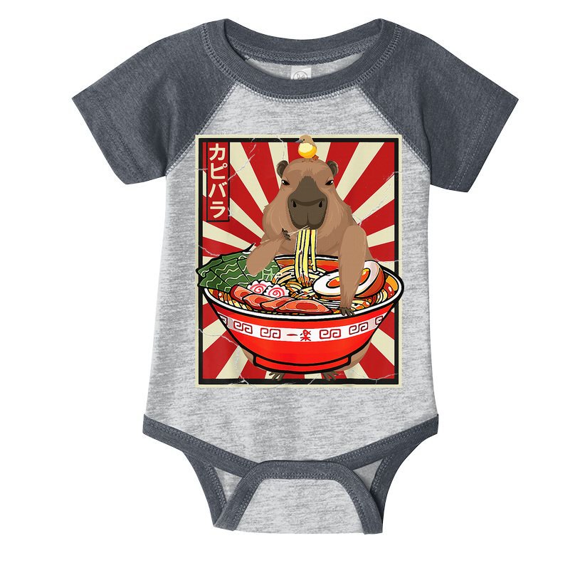Kawaii bird Capybara Eating Ra Noodles Anime Japanese Infant Baby Jersey Bodysuit