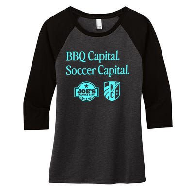 Kccurrent Bbq Capital Soccer Capital Women's Tri-Blend 3/4-Sleeve Raglan Shirt