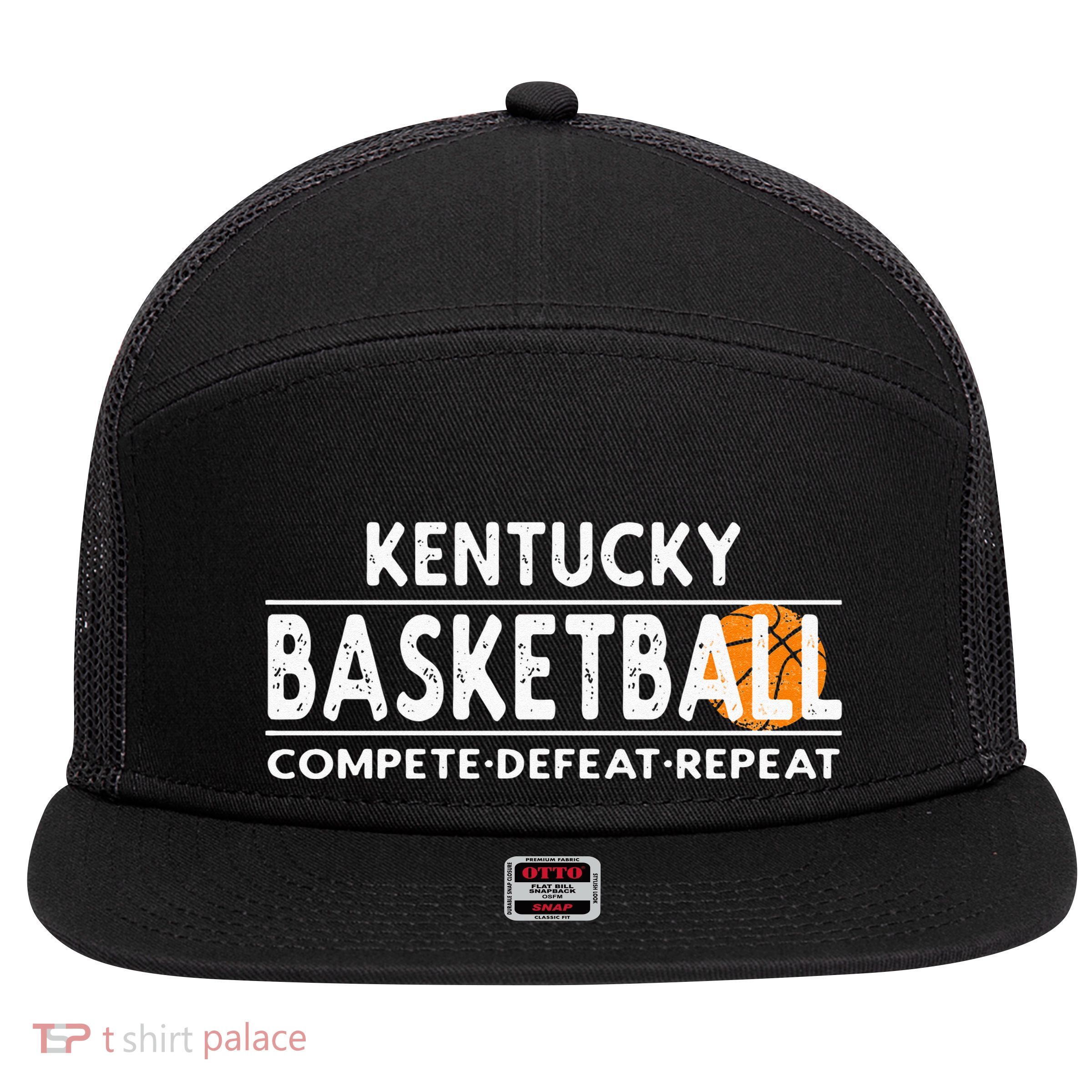 Kentucky Basketball Compete Defeat Repeat 7 Panel Mesh Trucker Snapback Hat