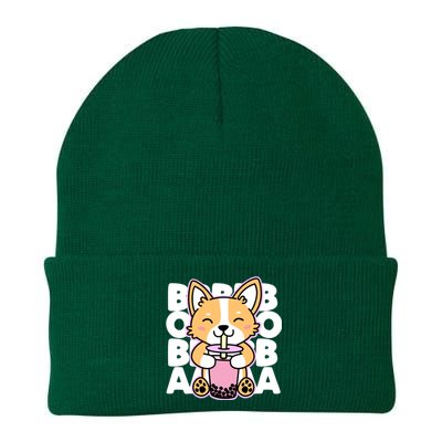 Kawaii Boba Cute Anime Dog Corgi Kawaii Tea Drjnk Dark Knit Cap Winter Beanie