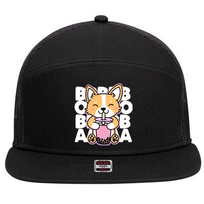 Kawaii Boba Cute Anime Dog Corgi Kawaii Tea Drjnk Dark 7 Panel Mesh Trucker Snapback Hat