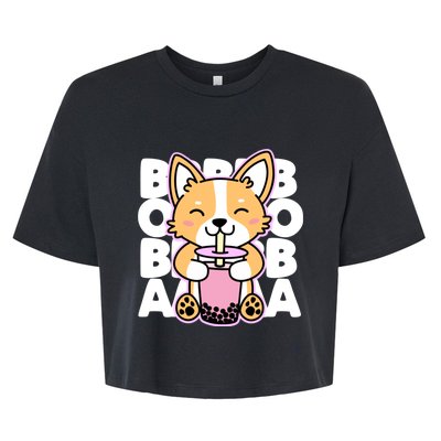 Kawaii Boba Cute Anime Dog Corgi Kawaii Tea Drjnk Dark Bella+Canvas Jersey Crop Tee