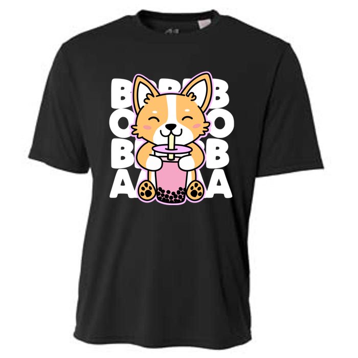 Kawaii Boba Cute Anime Dog Corgi Kawaii Tea Drjnk Dark Cooling Performance Crew T-Shirt