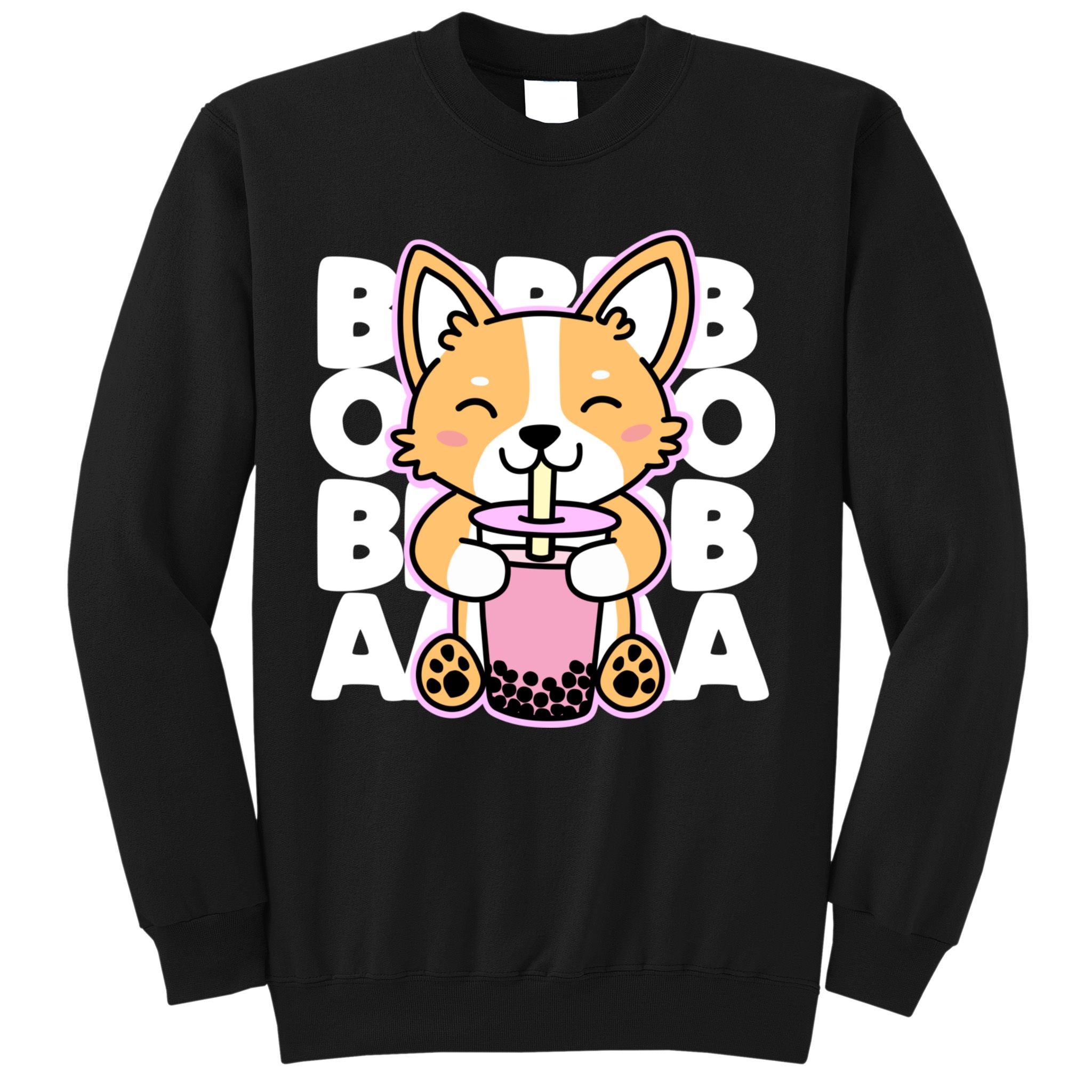 Kawaii Boba Cute Anime Dog Corgi Kawaii Tea Drjnk Dark Sweatshirt