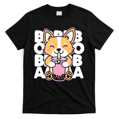 Kawaii Boba Cute Anime Dog Corgi Kawaii Tea Drjnk Dark T-Shirt