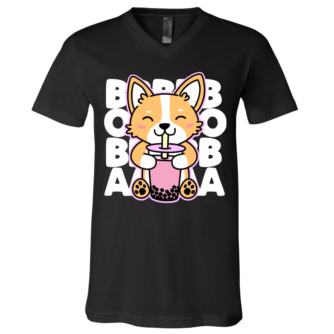 Kawaii Boba Cute Anime Dog Corgi Kawaii Tea Drjnk Dark V-Neck T-Shirt