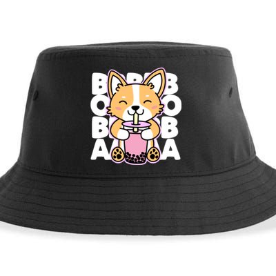 Kawaii Boba Cute Anime Dog Corgi Kawaii Tea Drjnk Dark Sustainable Bucket Hat