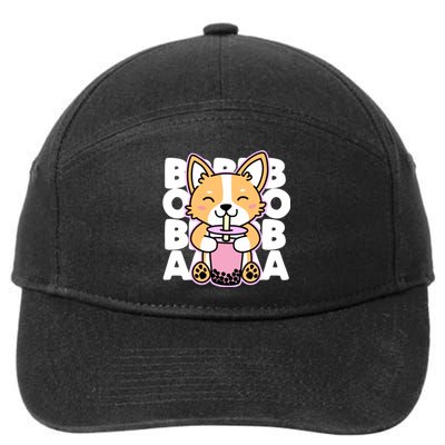 Kawaii Boba Cute Anime Dog Corgi Kawaii Tea Drjnk Dark 7-Panel Snapback Hat