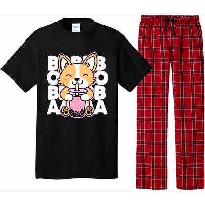 Kawaii Boba Cute Anime Dog Corgi Kawaii Tea Drjnk Dark Pajama Set