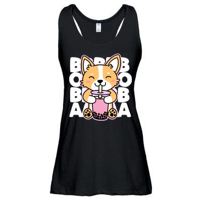 Kawaii Boba Cute Anime Dog Corgi Kawaii Tea Drjnk Dark Ladies Essential Flowy Tank