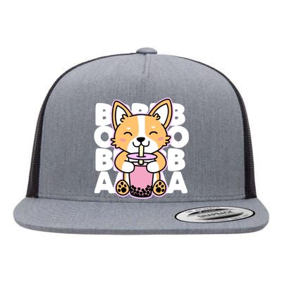 Kawaii Boba Cute Anime Dog Corgi Kawaii Tea Drjnk Dark Flat Bill Trucker Hat