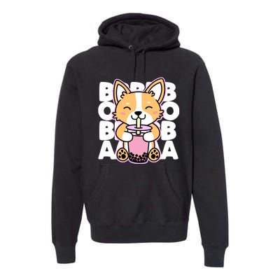 Kawaii Boba Cute Anime Dog Corgi Kawaii Tea Drjnk Dark Premium Hoodie