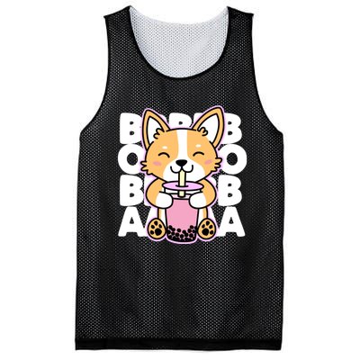 Kawaii Boba Cute Anime Dog Corgi Kawaii Tea Drjnk Dark Mesh Reversible Basketball Jersey Tank