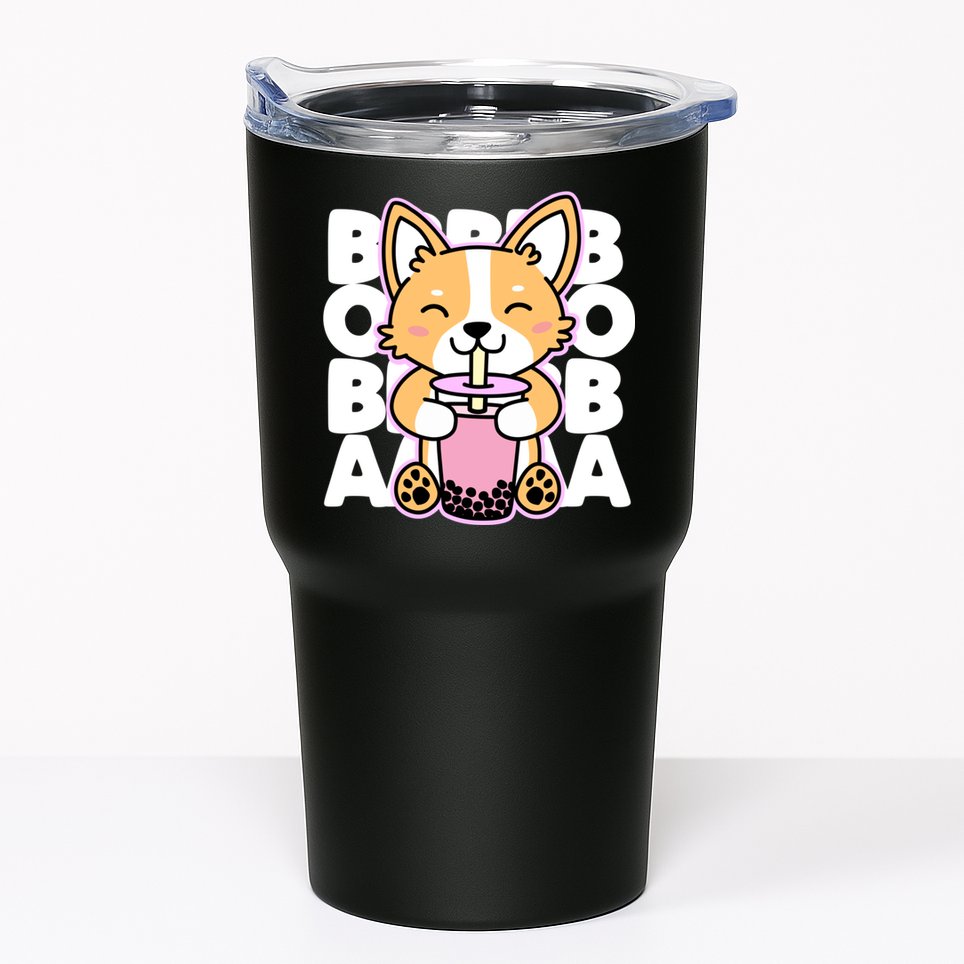 Kawaii Boba Cute Anime Dog Corgi Kawaii Tea Drjnk Dark Tumbler