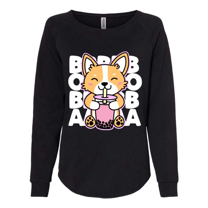 Kawaii Boba Cute Anime Dog Corgi Kawaii Tea Drjnk Dark Womens California Wash Sweatshirt