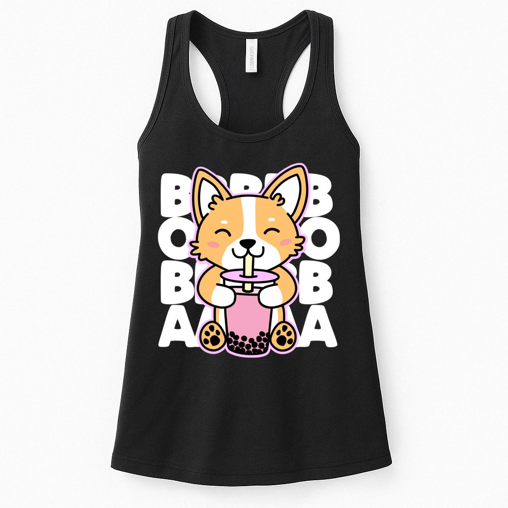 Kawaii Boba Cute Anime Dog Corgi Kawaii Tea Drjnk Dark Womens Tank Top