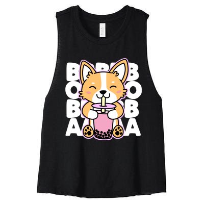 Kawaii Boba Cute Anime Dog Corgi Kawaii Tea Drjnk Dark Women's Racerback Cropped Tank