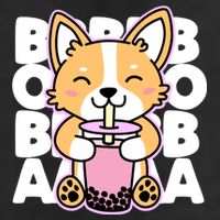 Kawaii Boba Cute Anime Dog Corgi Kawaii Tea Drjnk Dark Hat
