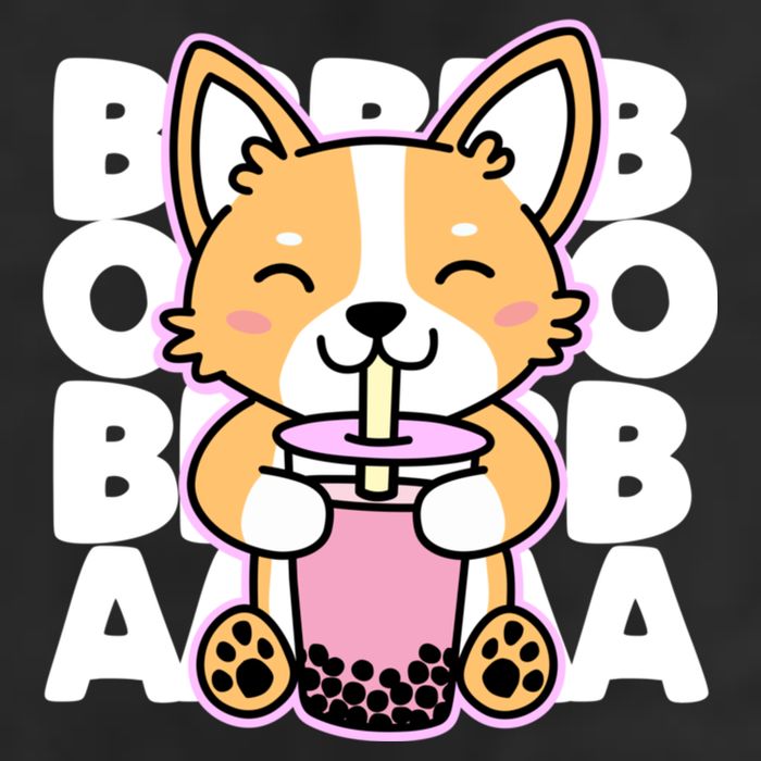Kawaii Boba Cute Anime Dog Corgi Kawaii Tea Drjnk Dark Hat