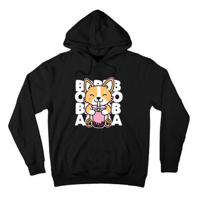 Kawaii Boba Cute Anime Dog Corgi Kawaii Tea Drjnk Dark Tall Hoodie