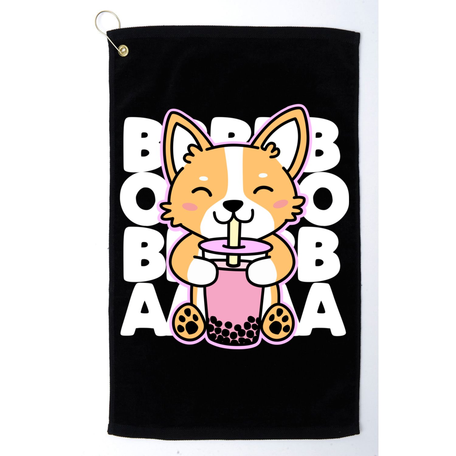 Kawaii Boba Cute Anime Dog Corgi Kawaii Tea Drjnk Dark Golf Towel