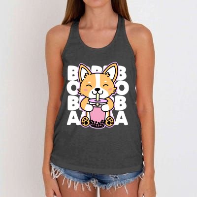 Kawaii Boba Cute Anime Dog Corgi Kawaii Tea Drjnk Dark Women's Knotted Racerback Tank