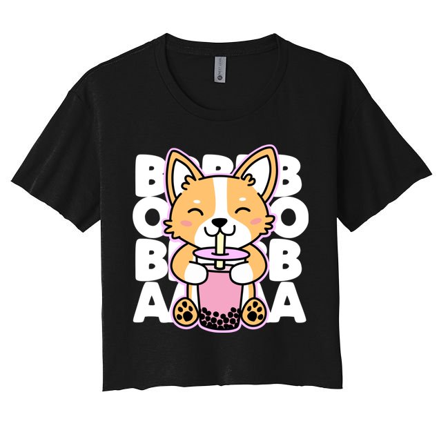 Kawaii Boba Cute Anime Dog Corgi Kawaii Tea Drjnk Dark Crop Top