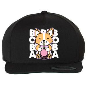 Kawaii Boba Cute Anime Dog Corgi Kawaii Tea Drjnk Dark Wool Snapback Cap