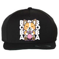 Kawaii Boba Cute Anime Dog Corgi Kawaii Tea Drjnk Dark Wool Snapback Cap