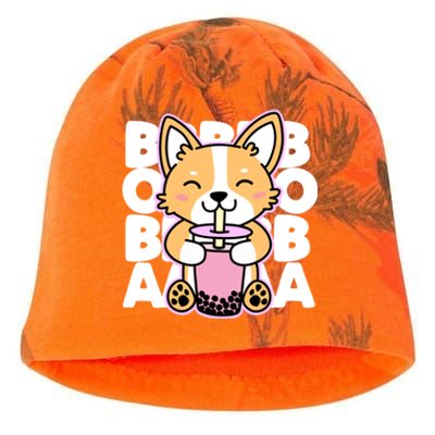 Kawaii Boba Cute Anime Dog Corgi Kawaii Tea Drjnk Dark Kati - Camo Knit Beanie