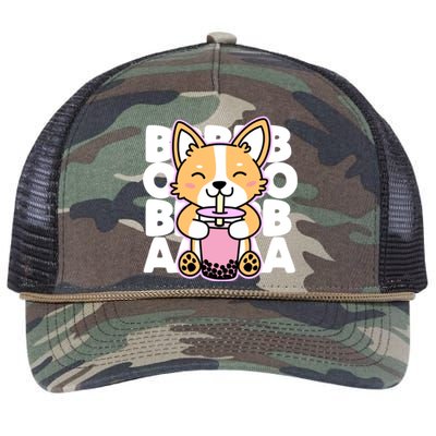 Kawaii Boba Cute Anime Dog Corgi Kawaii Tea Drjnk Dark Retro Rope Trucker Hat Cap