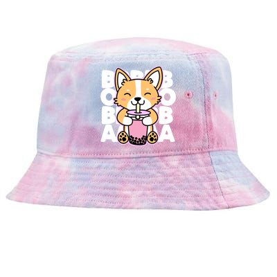 Kawaii Boba Cute Anime Dog Corgi Kawaii Tea Drjnk Dark Tie-Dyed Bucket Hat