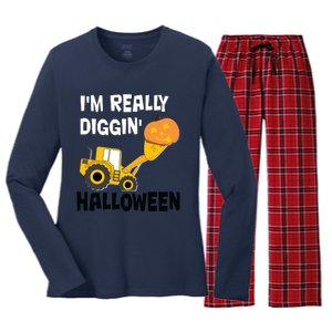 Kids Boy Diggin Halloween Shirts Pumpkin Face It Tractor Women's Long Sleeve Flannel Pajama Set 