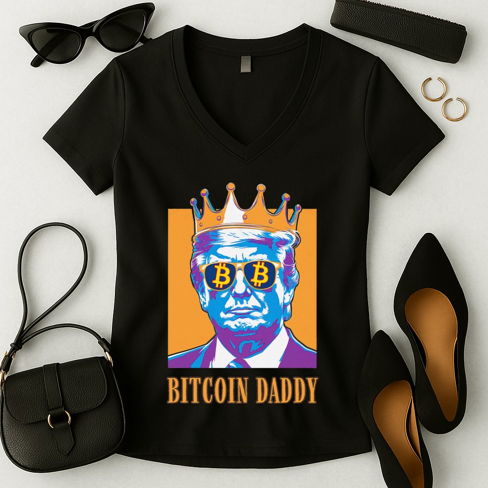 Kawaii Bitcoin Daddy Trump Crypto King Bitcoin Chill Bullrun Women's V-Neck T-Shirt