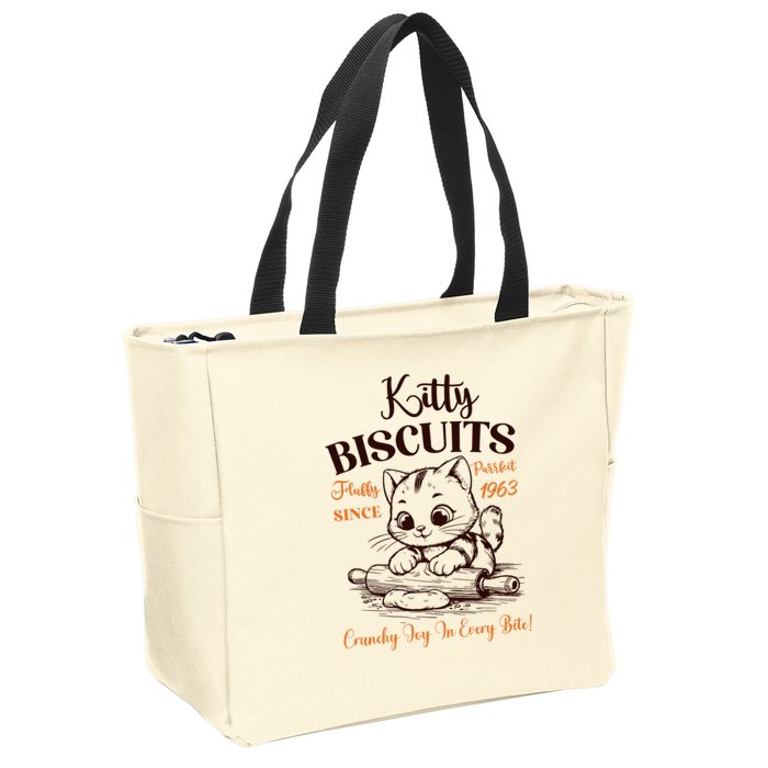 Kitty Biscuits Fluffy Purrfect Since 1963 Zip Tote Bag