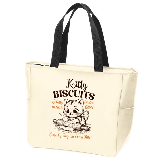 Kitty Biscuits Fluffy Purrfect Since 1963 Zip Tote Bag