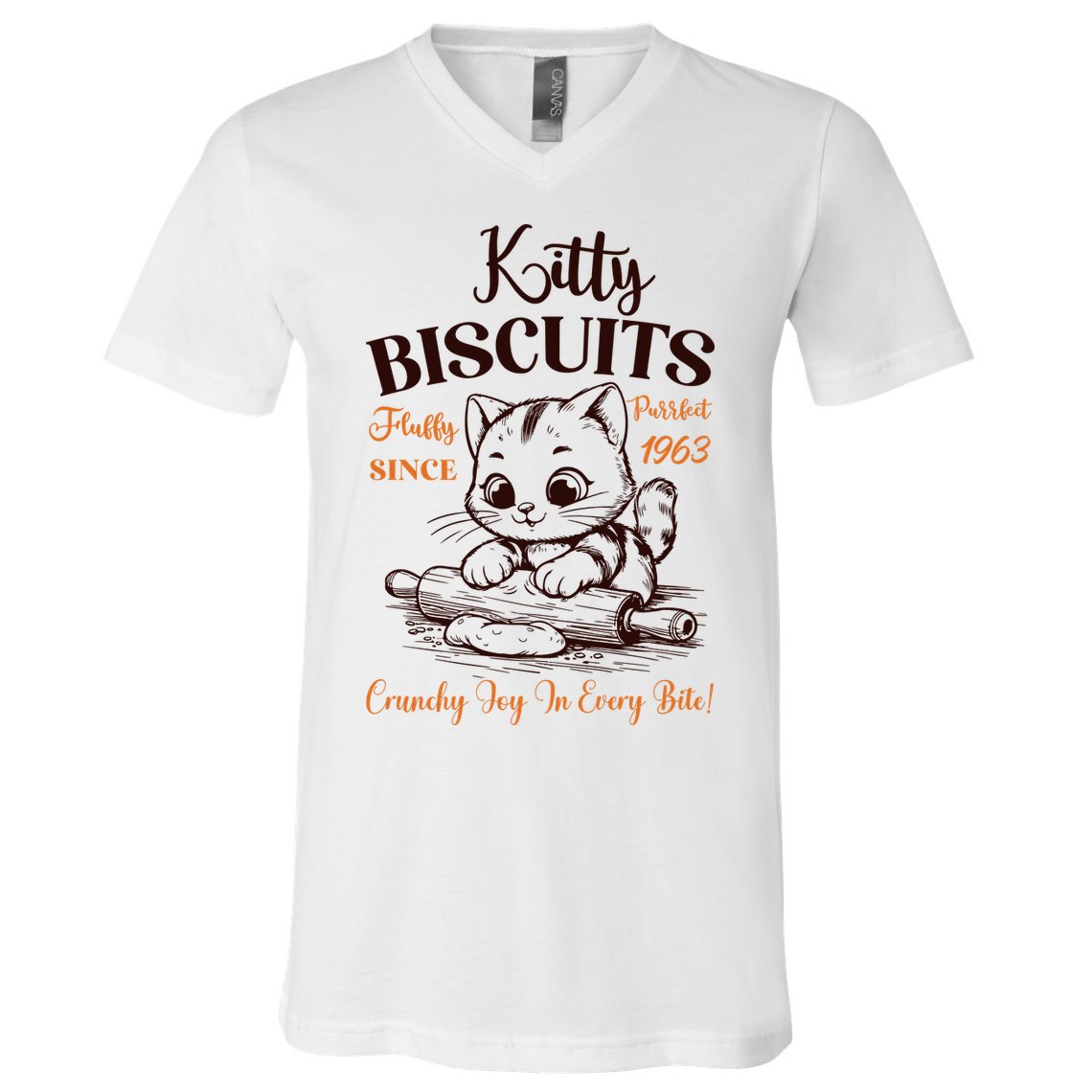 Kitty Biscuits Fluffy Purrfect Since 1963 V-Neck T-Shirt