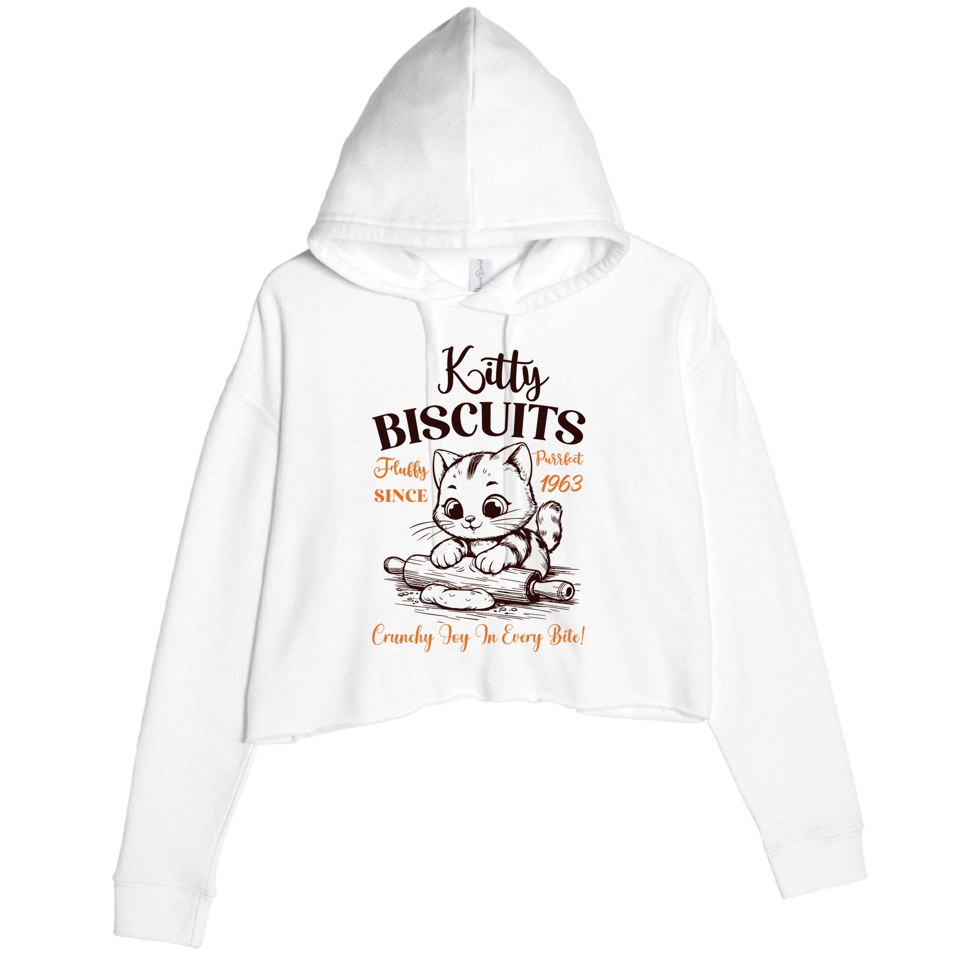 Kitty Biscuits Fluffy Purrfect Since 1963 Crop Fleece Hoodie