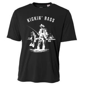 Kickin Bass Fisherman Fishing Fish Funny Outdoors Lake Cooling Performance Crew T-Shirt