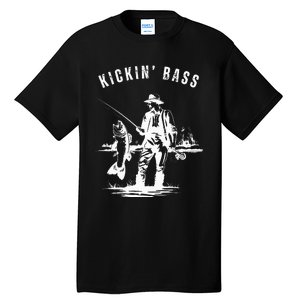 Kickin Bass Fisherman Fishing Fish Funny Outdoors Lake Tall T-Shirt